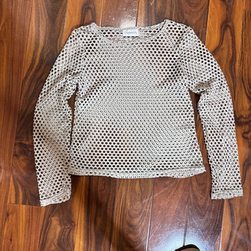 Chadwick OS Tan Mesh Long Sleeve cover up